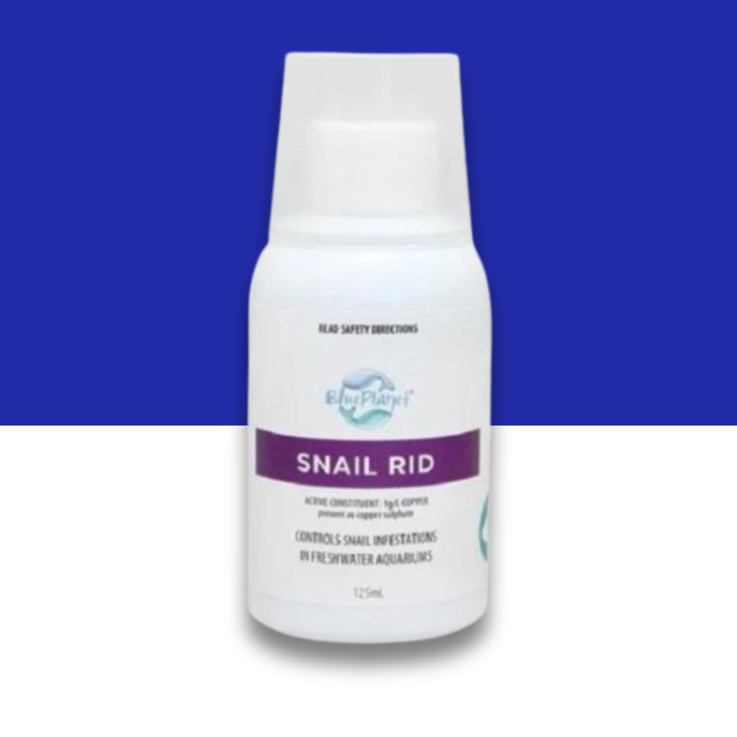 Blue Planet Snail Rid bottle on a blue and white background