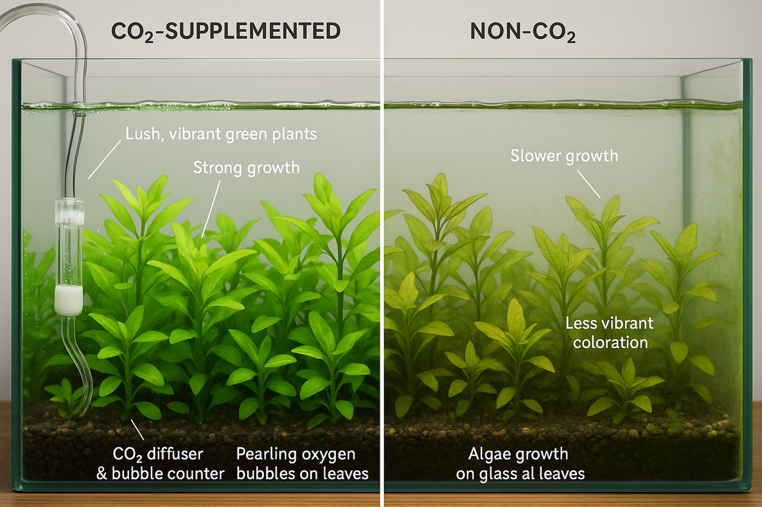 aquarium plant etiolation vs healthy growth comparison