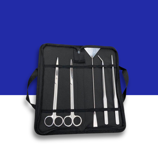 Set of Aquascape instruments in a black carrying case on a blue and white background