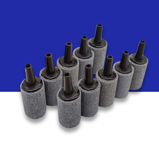Set of black sairstones with black nozzles on a blue and white background