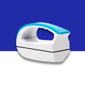 Small white and blue magnetic algae cleaner on a blue and white background