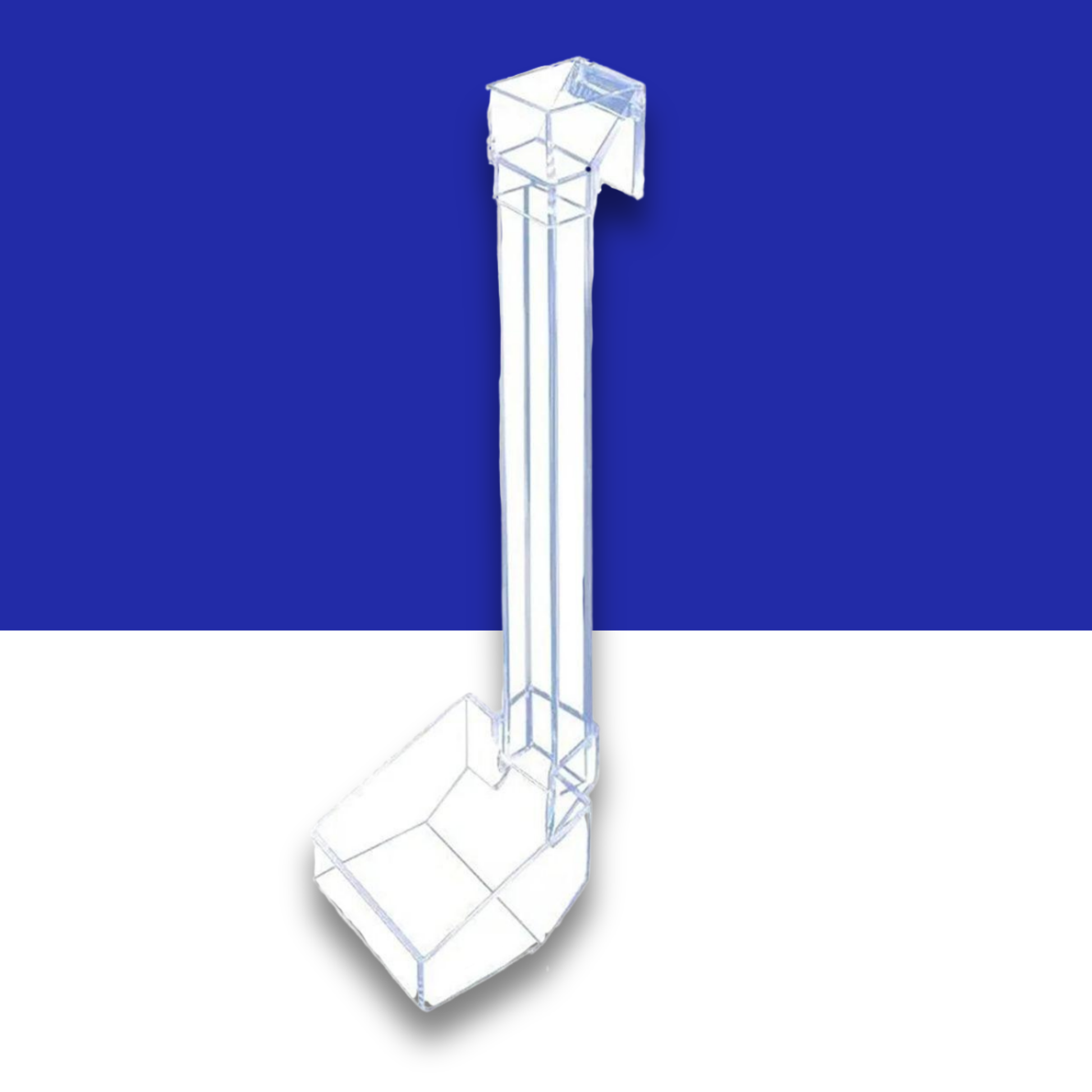 Clear plastic Fish Feeder on a blue and white background