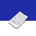 White mesh pouch on a blue and white background