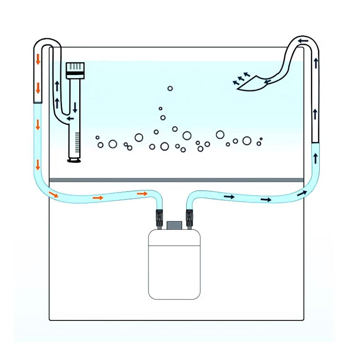 Diagram of a water filter system using the 12mm lily pipe set with bubbles in the tank