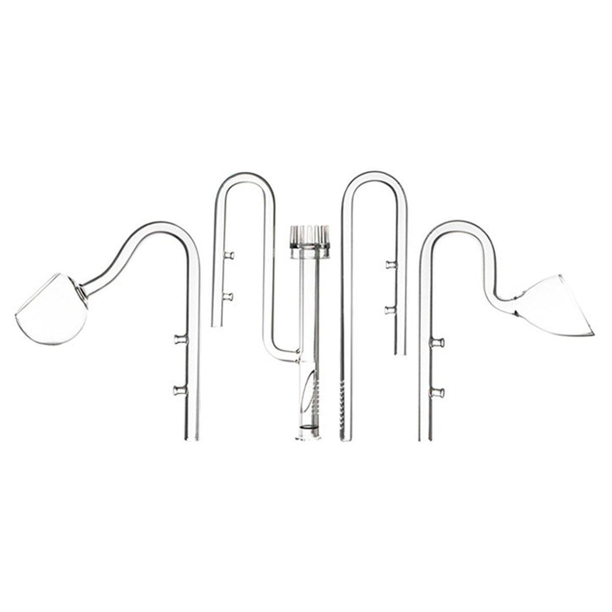 Set of 12mm glass lily pipes for aquarium filters on a white background, includes intake, surface skimmer and outlet