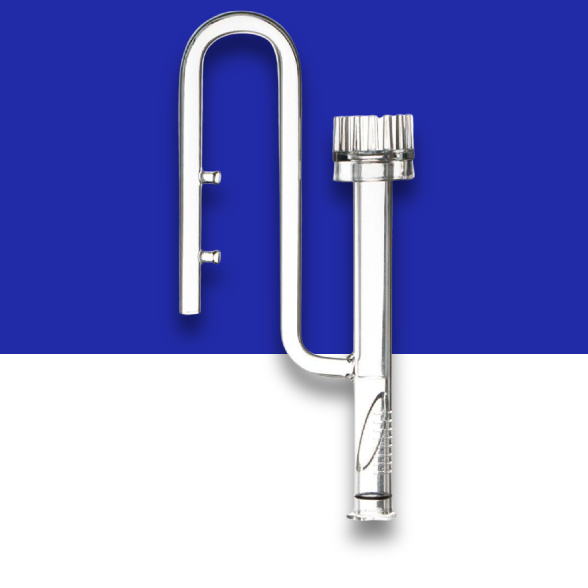 Glass curved Filter Inlet on a blue and white background