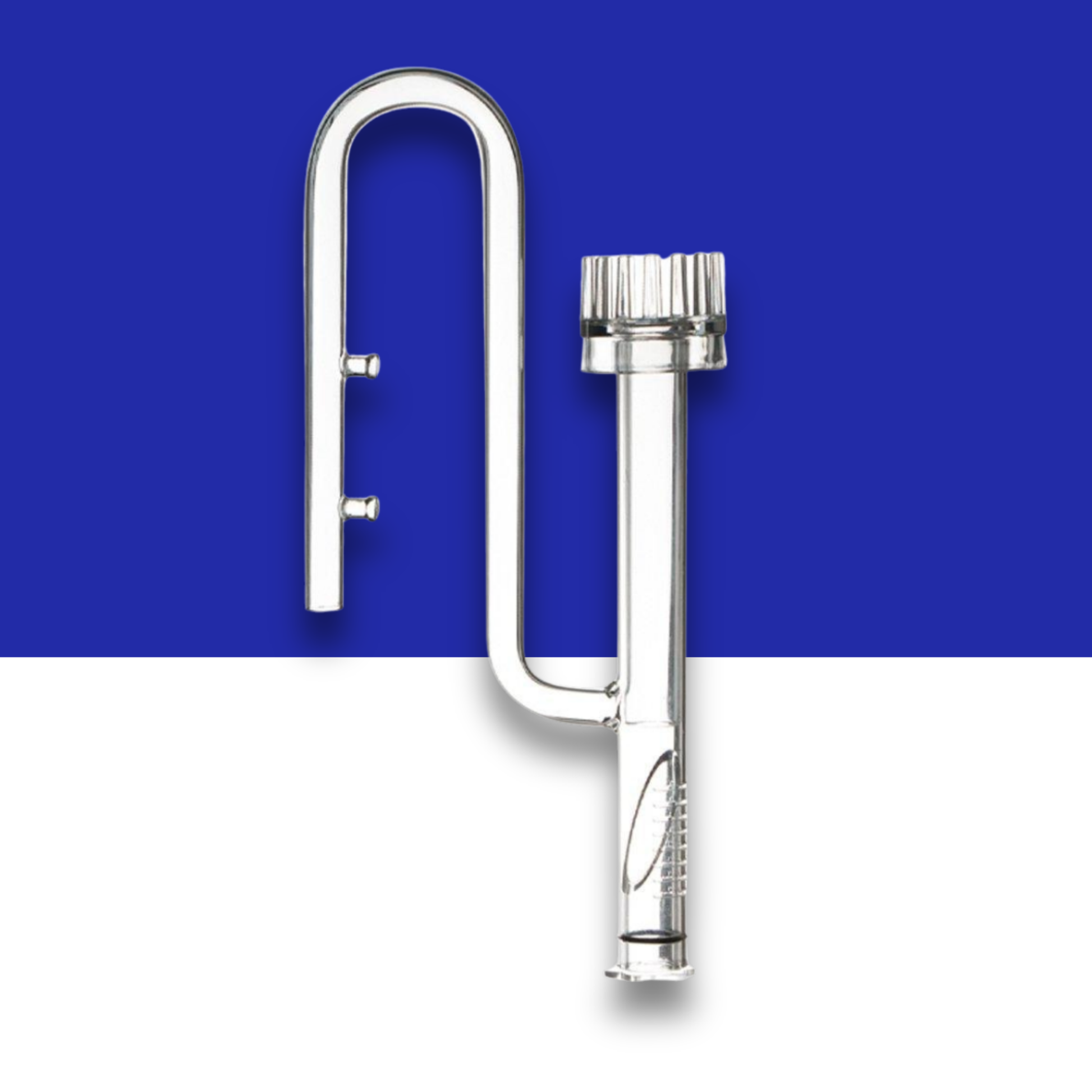 Glass curved Filter Inlet on a blue and white background