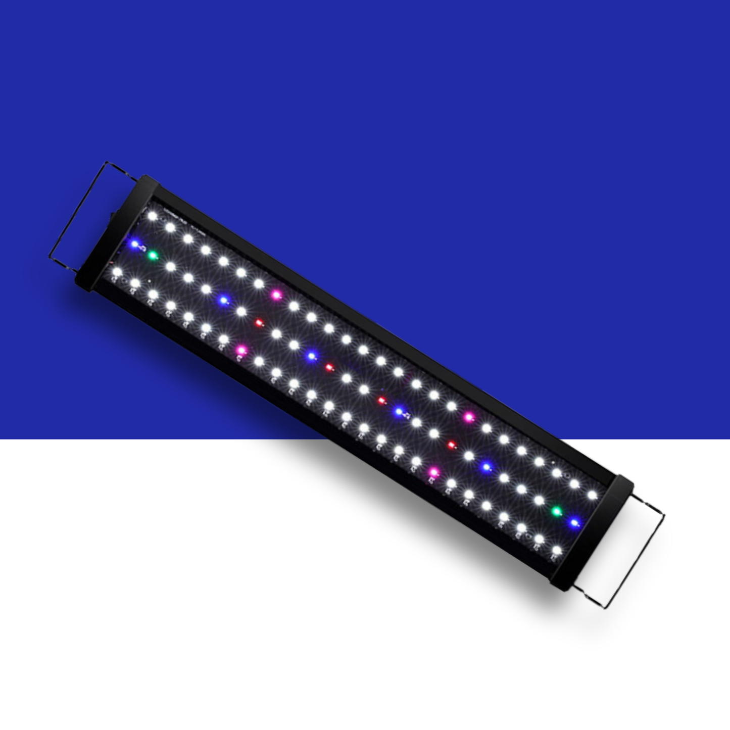 I Pet RGB LED light strip on a blue and white background displaying red, blue, green, pink and white lights