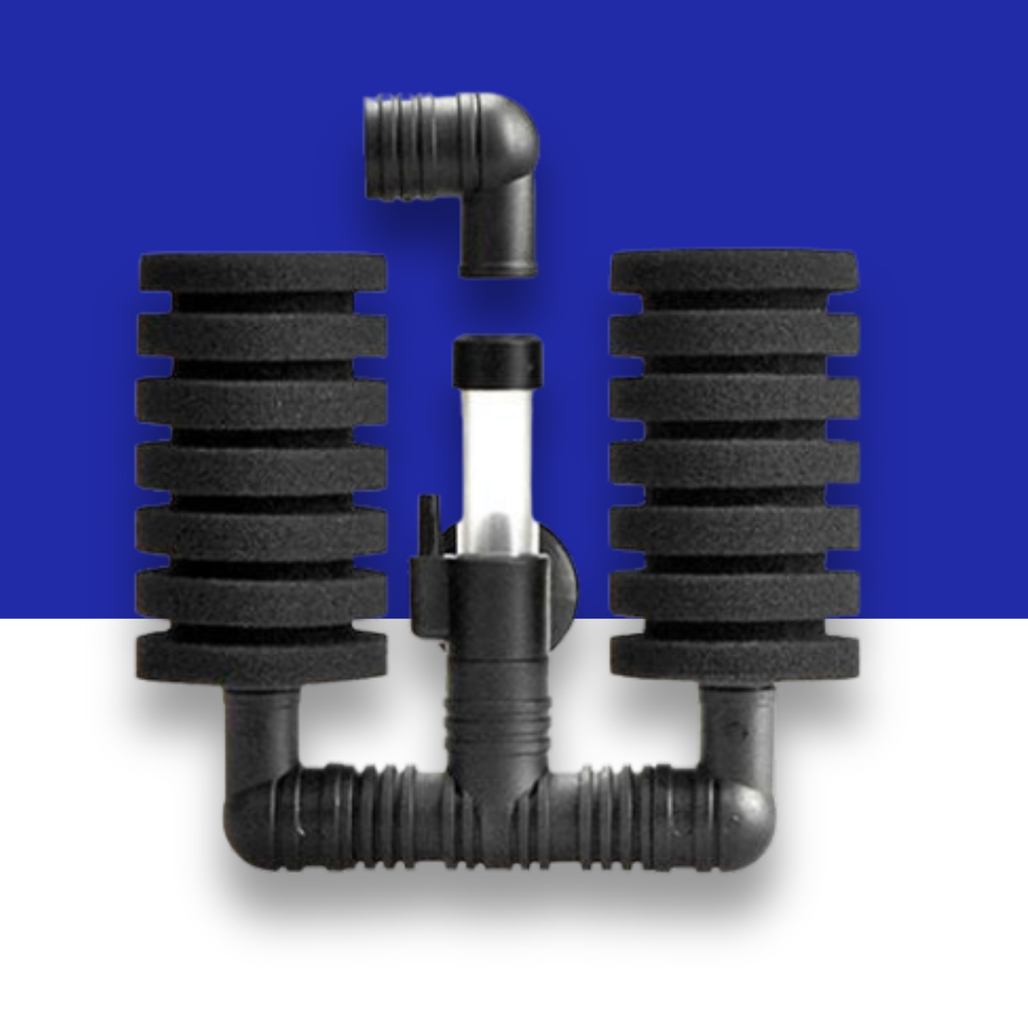 Dual Head Sponge Filter on a blue and white background