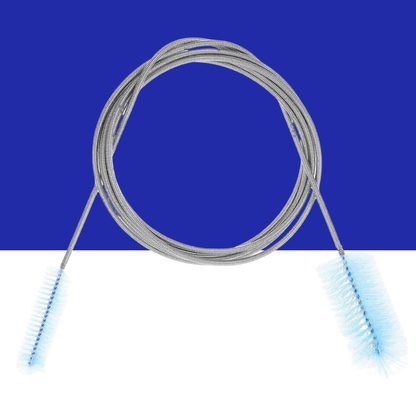 Front view of a Coiled metal Spring Tube Cleaning Brush on a blue and white background