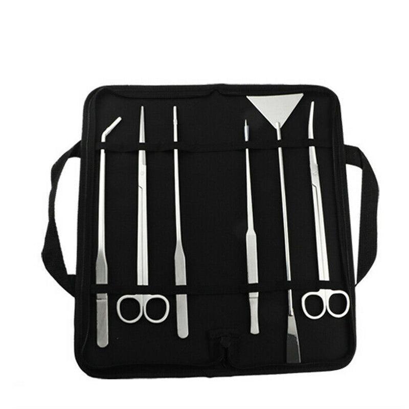 Set of metal aquascape tools in a black carrying case on a white background