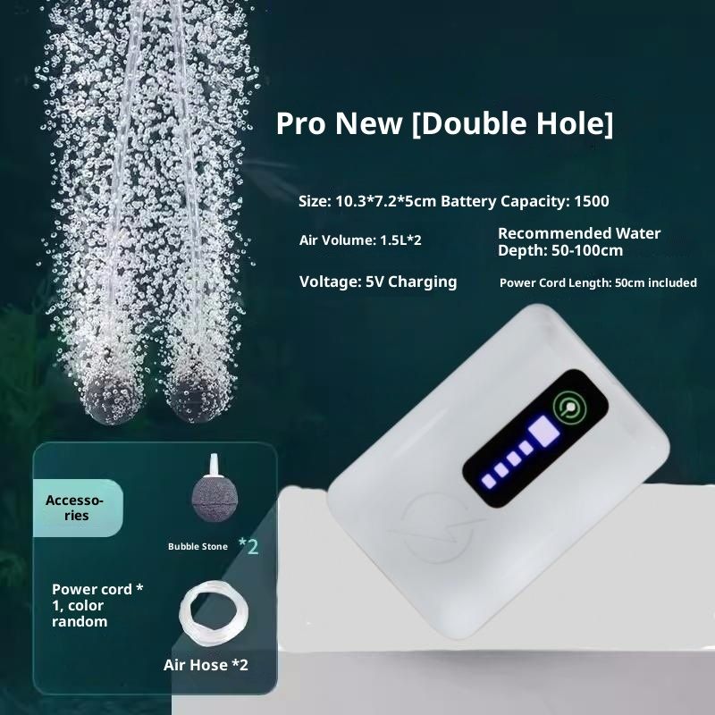 Aquarium air stone with digital display and specifications on a dark background