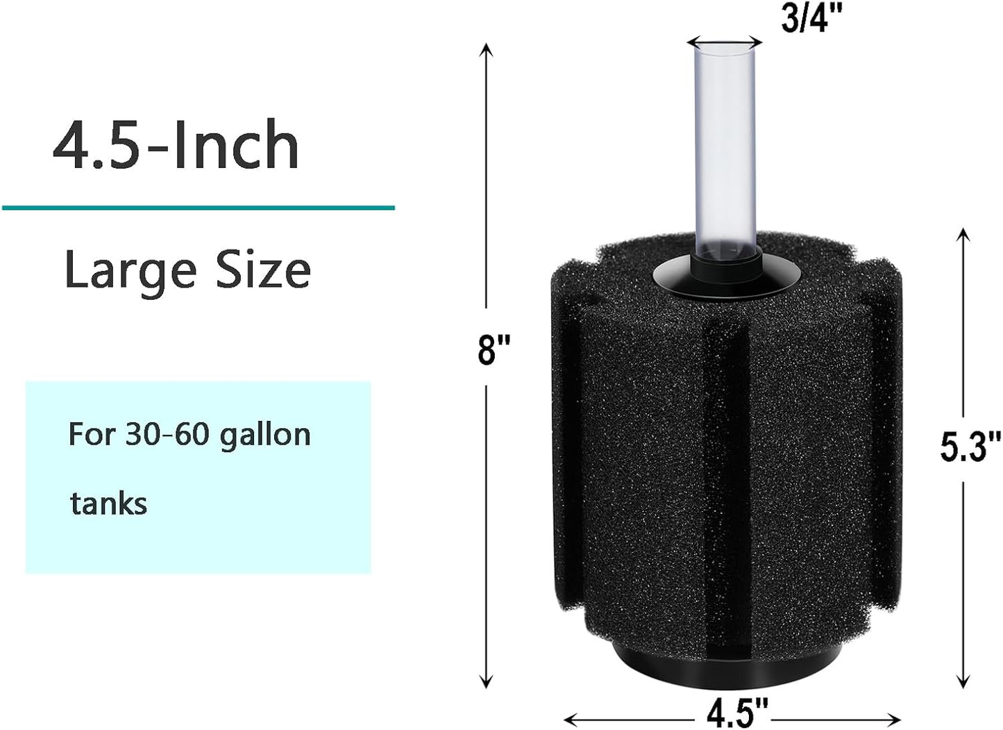 Aquarium Sponge Filter Breeding Fry Betta Shrimp Nano Fish Tank 4pcs (Large up to 60Gal)