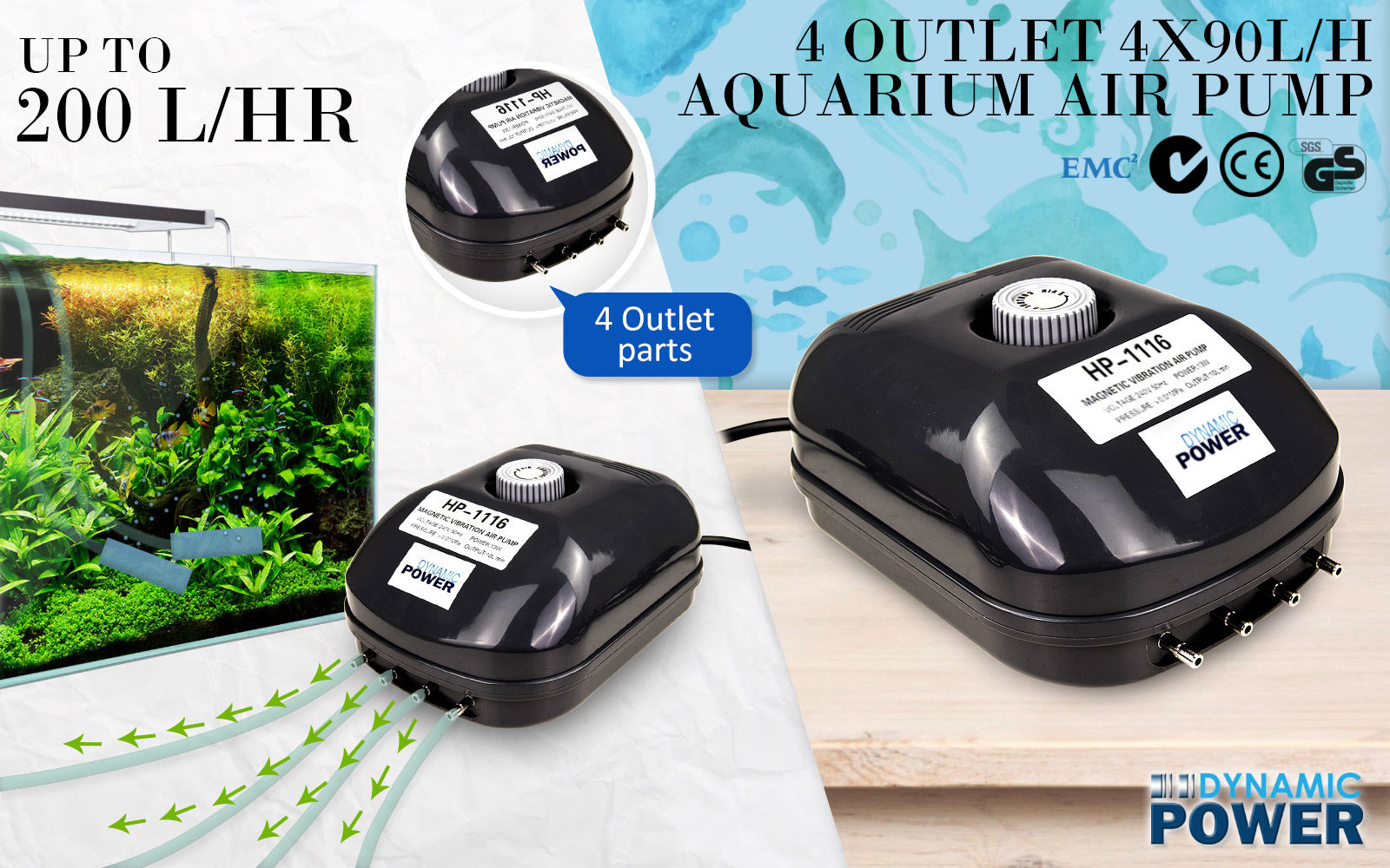 Dynamic Power Air Pump 4 Outlet 360L/H