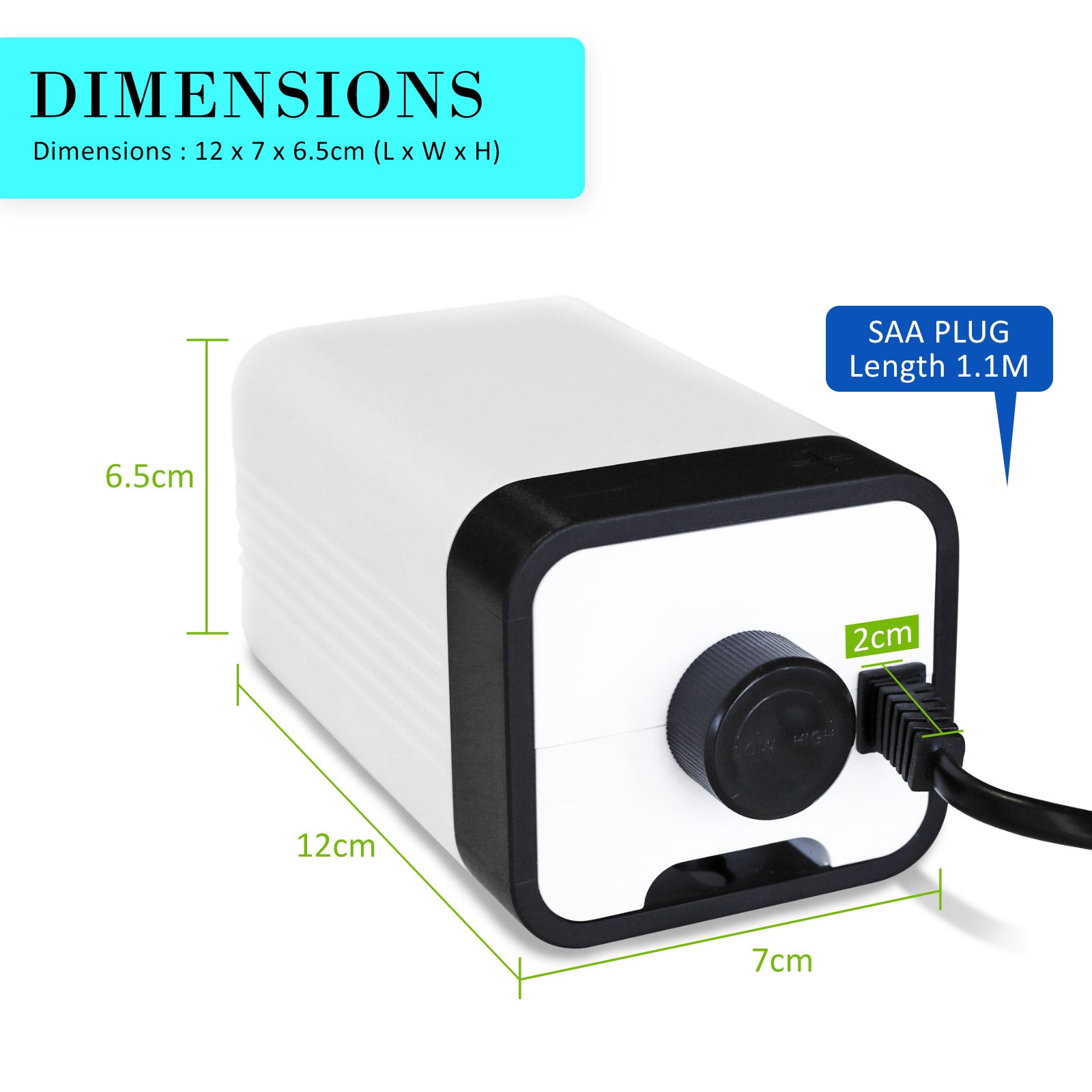 Dynamic Power Dual Outlet Air Pump 180L/H