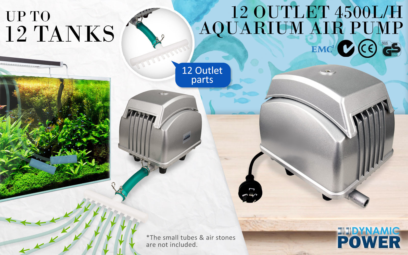 Dynamic Power Air Pump 12 Outlet - 4500L/H