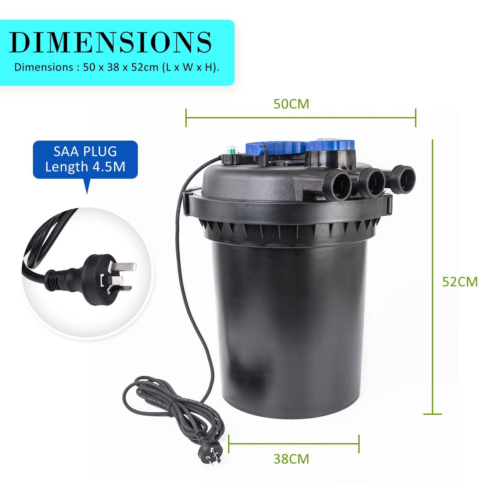 Dynamic Power Pond Canister Filter with UV Steriliser - 10000L/H + Submersible Pump - 16000L/H Pond Kit