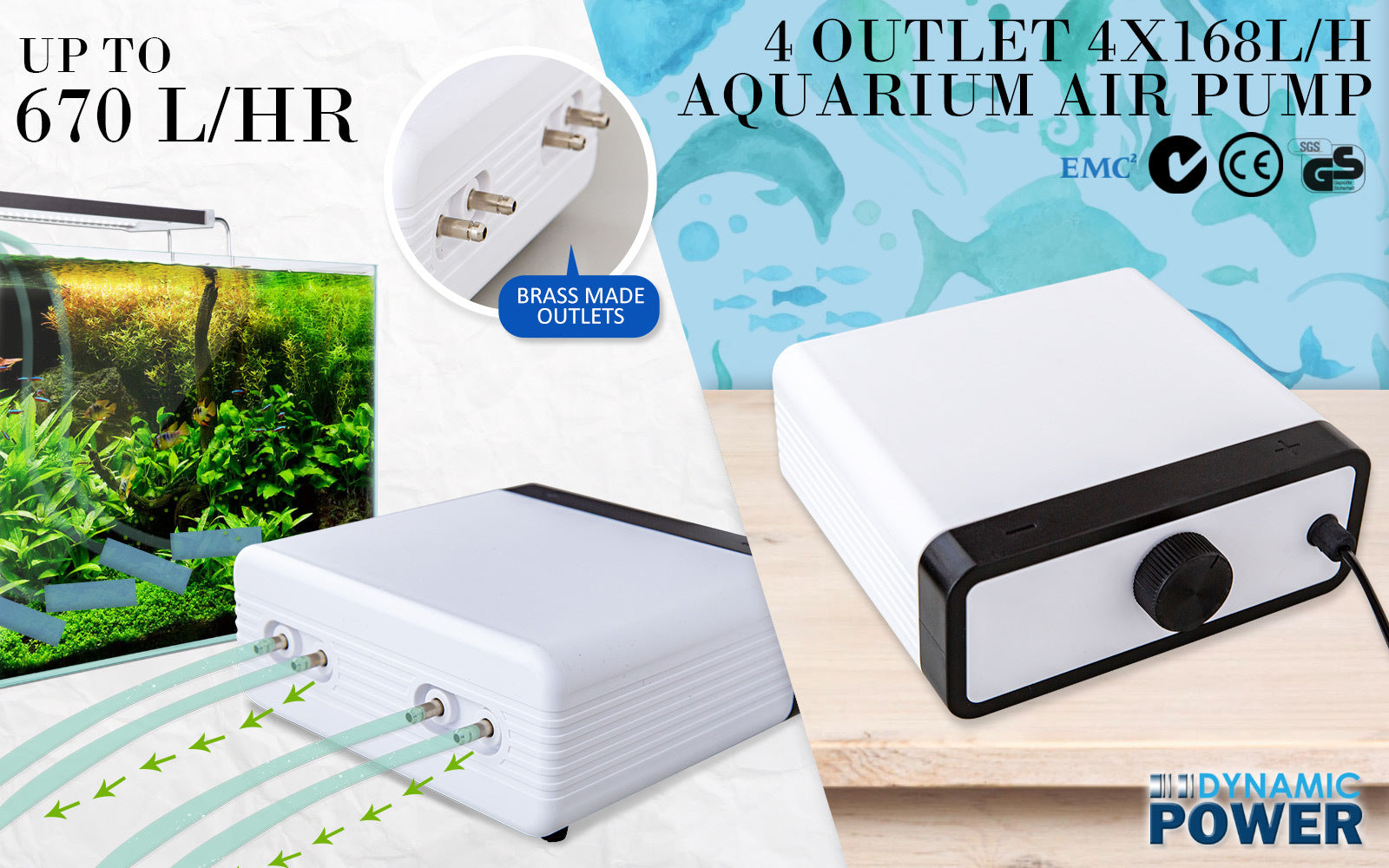 Dynamic Power Air Pump 4 Outlet 670L/H